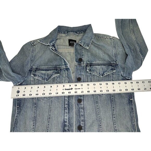 AYR Ride or Fly Denim Jacket Womens Medium Blue Cotton Casual Trucker Oversized - Picture 8 of 16
